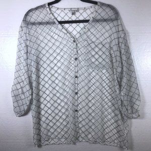 CAbi Small Chessboard Sheer White 3/4 Sleeve Top